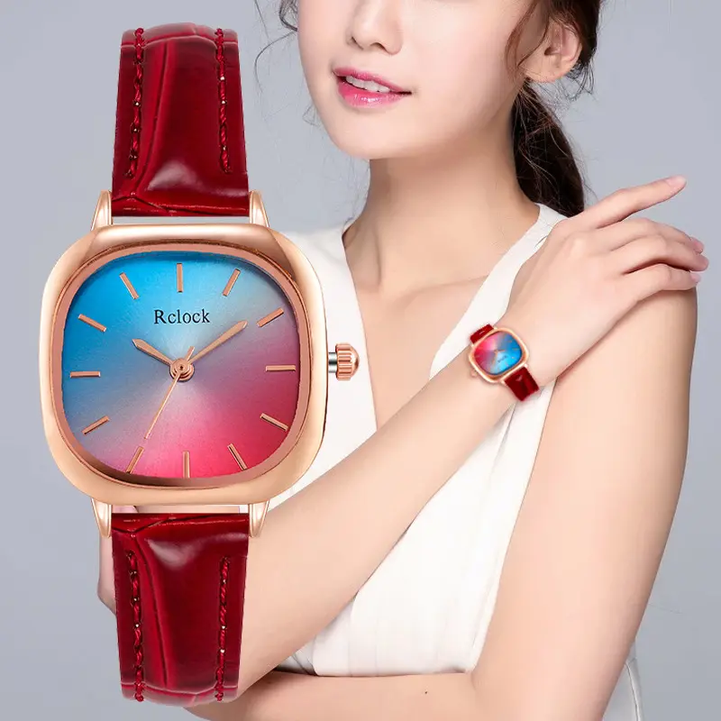New Luxury Watches Women Square Quartz Wrist Watches Red Leather Fashion Watches Female Ladies Quartz Clock Gifts