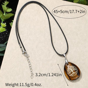 Collana Albero della Vita con Ciondolo in <span class=keywords><strong>Pietra</strong></span> Naturale, Catena in Corda di Cristallo Fatta a Mano, Regalo Unisex, per Damigelle, Boho, Natale, Compleanno - Product Image 6