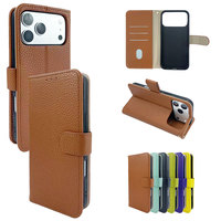 Étui portefeuille de luxe en cuir PU grain litchi pour iPhone 18/17/16 avec fentes pour cartes, béquille intégrée et protection à 360°