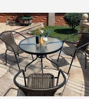 Mobilier d'extérieur de jardin de haute qualité Café en métal Bistro Table à manger Jardin Table ronde en verre trempé et Table carrée