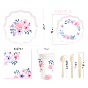 DAMAI Pink Flower Theme Party Disposable <b>Paper</b> Plate Napkin <b>Tablecloth</b> Disposable Party Tableware Sets for Party and Wedding - Product Image 5