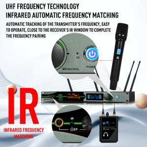 Sistema de Monitoreo Estéreo JT22, Micrófono Inalámbrico UHF de 2 Canales, Micrófono Dinámico XLR con Cancelación de Ruido, Portátil para Escenario - Product Image 5