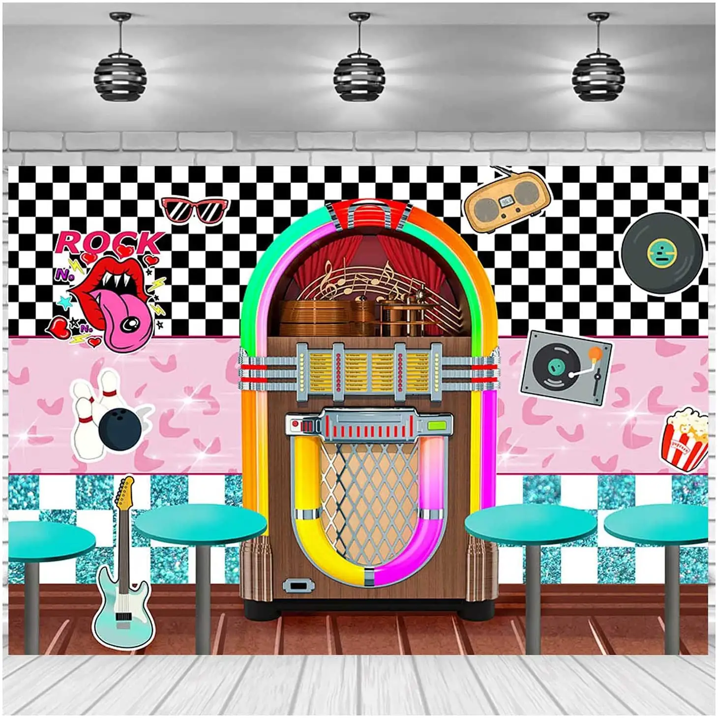 Rock Roll Party Back to 50's Sock Hop Photography Background Back to 1950s Soda Shop Photo Backdrops 50s Retro Diner Time Rock R