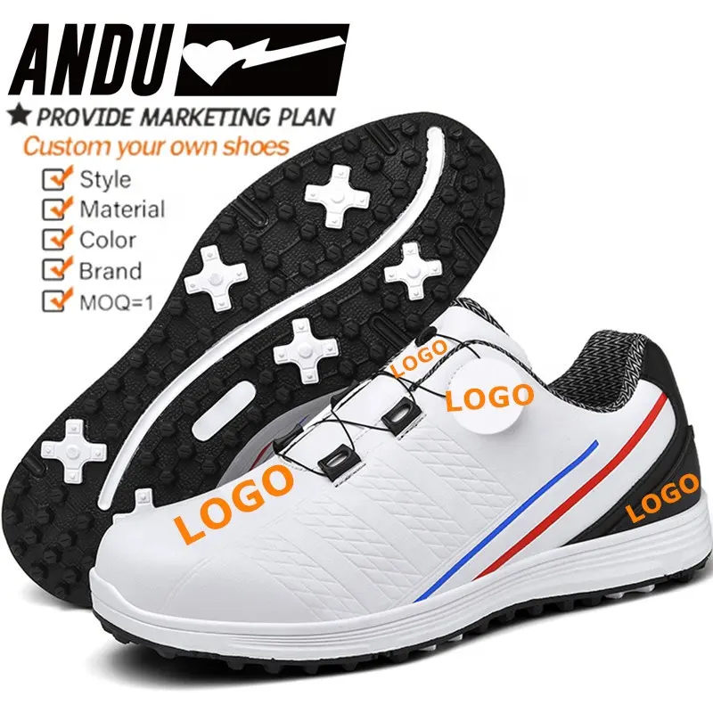 Size 37-47 Golf Shoes Custom Logo Non Slip Leather White Black Women's Spikes Waterproof Athletic Professional Sports Golf Shoes