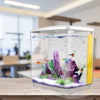 FREESEA Aquarium élégant en verre de petite taille, écologique, pour la maison, avec coins arrondis, mini aquarium