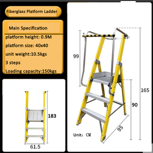 บันไดเคลื่อนที่คิงบริดจ์คุณภาพสูง 3 ขั้น สีเหลือง ทำจากไฟเบอร์กลาส ดีไซน์สำหรับงานอุตสาหกรรม พร้อมราวจับไฟเบอร์กลาสสำหรับงานอุตสาหกรรม - Product Image 5