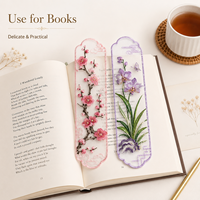 Marque-pages personnalisés en organza brodé à motifs floraux, marque-pages en tissu transparent pour cadeaux, vente au détail et événements