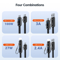 Toocki 4 en 1 Pantalla digital Cable de carga 100W PD Carga rápida LED Monitor de potencia Cable trenzado duradero