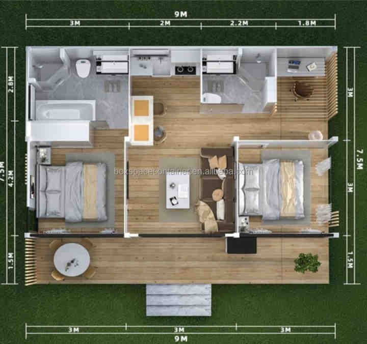 BOX SPACE Modular Home for Sale Prefab House Prefabricated Tiny House 2 Bedroom with Bathroom and Furniture Ready to Live in