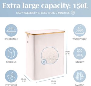 Cesto de <span class=keywords><strong>Ropa</strong></span> Plegable Doble Beige de 150L, Cesto de <span class=keywords><strong>Ropa</strong></span> Personalizado de 40 Galones, Transpirable, de Tela Oxford, para Organización del Hogar - Product Image 2