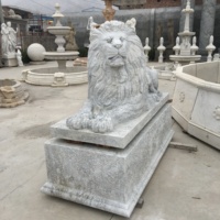 White Marble Sitting Lion Sculpture Guardian Statues for Villa Property Entrance Decor