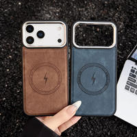Étuis de téléphone à chargement magnétique sans fil pour 17 Pro Max, en cuir PU de luxe, protection intégrale légère et antichoc