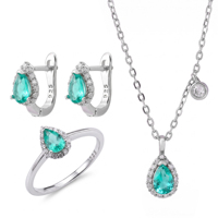 Ensemble de bijoux de mariage en argent sterling 925 avec zircon vert en forme de goutte, vente en gros, 3 pièces