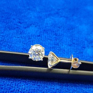 Boucles d'oreilles clous en argent poli avec serti en bézel rond brillant de 2,00 carats, tendance, solitaire, pour femme, idée cadeau pour mariage, anniversaire, fête - Product Image 1