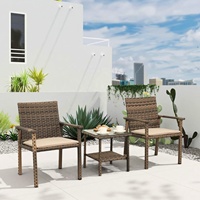 Ensemble de salon de jardin en rotin 3 pièces au design moderne, style KD, avec table, à prix abordable