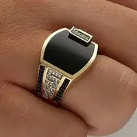 Charm Black Sapphire Gemstone Diamond Men's Ring for Wedding Engagement Father's Day Birthday Gift