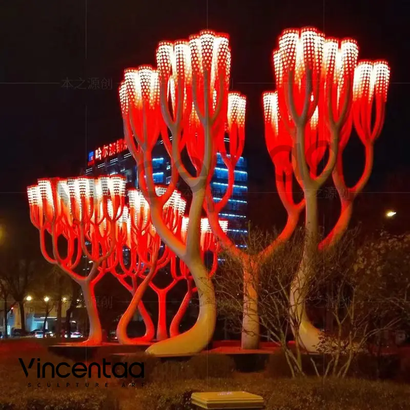 Vincentaa Popular Outdoor LED Installation Art Sculpture Stainless Steel Tree Lights Metal Custom Sculpture