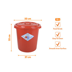 70L PP Food Grade Water Storage <b>Bucket</b> <b>with</b> <b>Lid</b> Durable Smooth Inner Surface Eco-Friendly Lightweight for Home Kitchen Use - Product Image 2