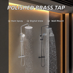 Conjunto de Ducha Termostática Moderno de Latón Pulido con Pantalla Digital, Lluvia Suave, Monomando, Montaje en Pared, Grifo de Baño de 2 Orificios - Product Image 2