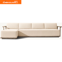 Canapé d'extérieur modulaire de luxe en teck massif, ensemble de canapés de jardin en forme de L moderne pour villa, complexe hôtelier, mobilier d'extérieur