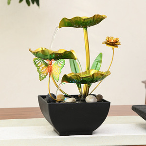 Fontaine de bureau Lotus Pond, décoration d'intérieur Feng Shui en métal, forme ronde, avec anneau lumineux - Product Image 5