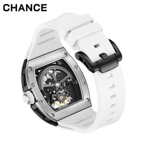 Reloj de Cuarzo para Hombre, Caja Rectangular de Acero Inoxidable, Correa de Silicona, Diseño Hueco, Analógico, de Lujo, 43 mm - Product Image 5