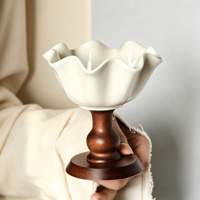 Bol à gâteau en céramique rétro de style américain, coupe à glace élégante à pied haut, bol à dessert en bois de style français, luxe léger