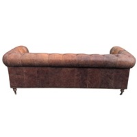 Canapé Chesterfield convertible haut de gamme vintage en cuir véritable trois places, capitonnage profond, design classique à boutons, Villa Warehouse