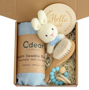 Sonajero de ganchillo de madera <span class=keywords><strong>para</strong></span> bebé, pulsera, toalla, Manta de algodón de doble cara, juego de baño <span class=keywords><strong>para</strong></span> recién <span class=keywords><strong>nacido</strong></span>, Caja de Regalos <span class=keywords><strong>para</strong></span> regalo de Baby Shower - Product Image 5