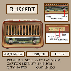Radio Portátil R-1968BT RAISENG AM/FM/SW de Buena Sensibilidad con Reproductor USB, Estilo Retro de Madera - Product Image 2