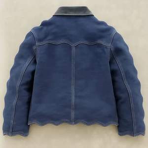 Джинсовая куртка на заказ, дизайнерская куртка с эффектом кислотной стирки, мужская куртка с волнистым краем, синяя джинсовая куртка, плотная термоизоляционная повседневная хлопковая куртка - Product Image 3