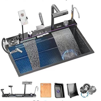 Ensemble de robinet de cuisine et évier encastré noir mat multifonction moderne et flexible, éviers de cuisine en acier inoxydable