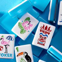 Ubin Mahjong Akrilik Gaya Amerika Warna Biru Mewah untuk Taman Hutan Hujan Tropis, Portabel untuk 4 Pemain, untuk Hiburan Santai