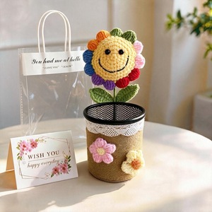 Knitted <b>Pen</b> <b>Holder</b> Green 9x22 Desk Storage With Glue Flowers Cartoon Design For Office Or Gift - Product Image 4