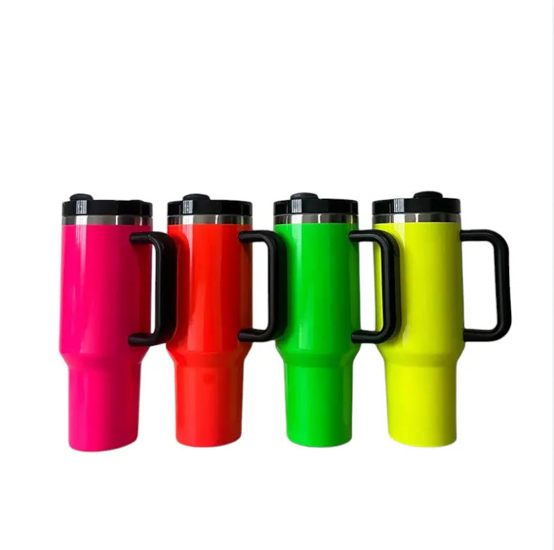 40OZ Handgrip Tumbler Cup Second Generation 304 Stainless Steel Thermos Fluorescent Solid Color Hot Thermal Large Water Cup Cars