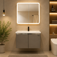 Ensemble de meuble-lavabo mural moderne en céramique avec miroir LED intelligent, double vasque et meuble de rangement étanche