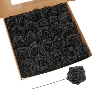 Vente en gros de têtes de roses scintillantes en poudre dorée, têtes de roses en cristal, décoration de Noël - Product Image 3