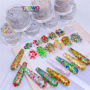 12 colores navideños hexágono <span class=keywords><strong>estrella</strong></span> tira brillo mezcla polvo acrílico para extensión <span class=keywords><strong>de</strong></span> uñas inmersión grabado - Product Image 6