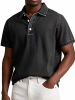Kemeja Polo Pria Gaya Baru 2025 Warna Solid Vintage Denim Lengan Pendek Berkerah
