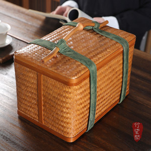<b>Bamboo</b> Woven Basket With Straps Rectangle Lacquered Storage Box For Kitchen Use - Product Image 3
