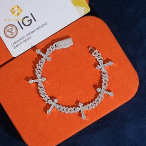 Pulsera de Diamantes Cultivados en Laboratorio, Cadena Cubana Cruzada, Collar y Pulsera de Eslabones Cubanos para Hombre, Diamantes Iced Out, Plata 925 - Product Image 1