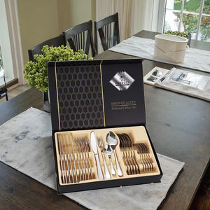 欧洲1010不锈钢现代奢华商务礼品24件套金色餐具套装盒可放入洗碗机清洗耐用环保 - Product Image 6
