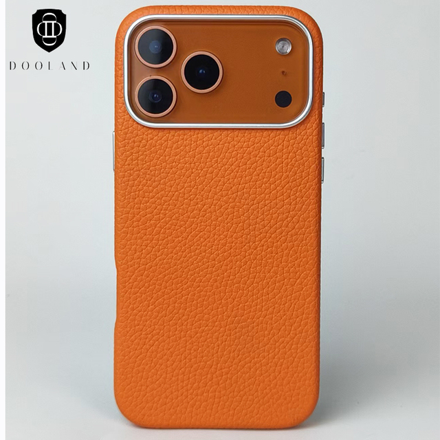 New Arrival Metal Frame Fully Wrapped Togo Leather Case Cover for iPhone 17 Pro Max, High Quality Genuine Leather Phone Case