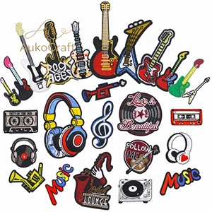 Parche Termoadhesivo Bordado <span class=keywords><strong>de</strong></span> Tela con Diseño <span class=keywords><strong>de</strong></span> Guitarra, Bajo y Trompeta para Decoración DIY en Prendas, <span class=keywords><strong>Vaqueros</strong></span>, Zapatos, Bolsos y Sombreros, Estilo Termoadhesivo - Product Image 2