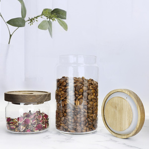 Recipiente Redondo de Vidrio con Etiquetas Personalizadas, Boca Ancha, para Uso Doméstico, Recipiente de Vidrio para Alimentos, Azúcar, Té, Café, con Tapa de Acacia - Product Image 3