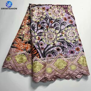 Sinya bordado guipur cordón encaje cera Ankara cera Africana impresiones tela <span class=keywords><strong>para</strong></span> boda fiesta mujeres vestido - Product Image 1