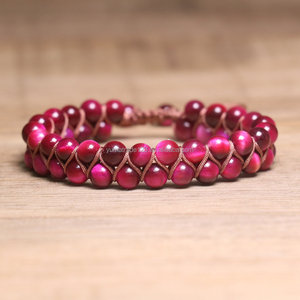 Bracelet ajustable tressé à la main en pierre naturelle Œil <span class=keywords><strong>de</strong></span> <span class=keywords><strong>tigre</strong></span> et Agate, double couche, pour hommes et femmes, bijoux en pierres précieuses <span class=keywords><strong>de</strong></span> guérison, vente en gros - Product Image 4