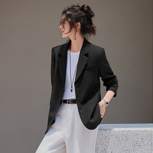 Women's Casual Blazer Black Solid Color Polyester Anti-Wrinkle Spring Autumn Style - Product Image 1