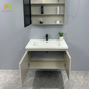 <span class=keywords><strong>Meuble</strong></span> de salle de bain mural de luxe en PVC, gain de place, étanche, avec lavabo et miroir, mobilier d'hôtel - Product Image 4