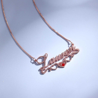 Collier personnalisé avec plaque de nom, pendentif avec nom, zircon, plaqué or 18 carats, acier inoxydable pour femmes et hommes